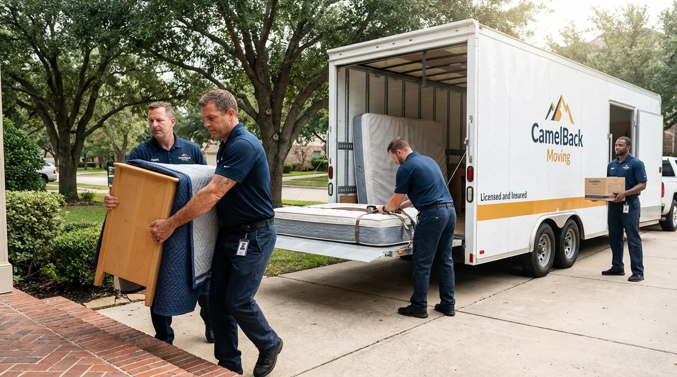 Crew loading residential truck for cross-state move from Longwood, FL
